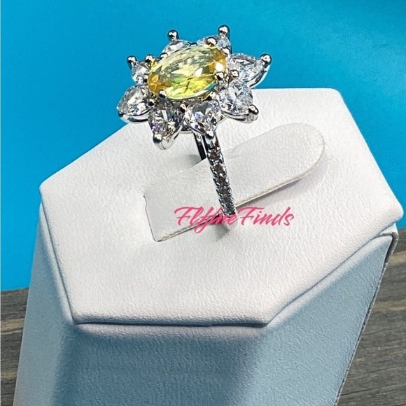 Sterling Silver Canary yellow Sunflower Cz Diamond Ring - Picture 6 of 13